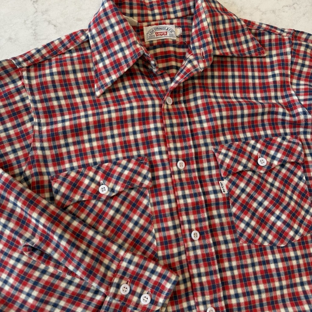 VTG Levi's Red Blue Check Flannel L Classic Point Collar